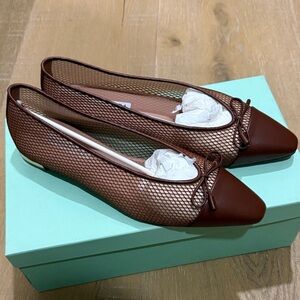 Aquazzura Brown Mesh Flats with Bow Detail